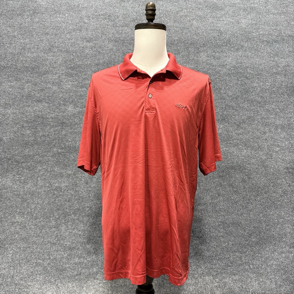 Greg Norman Mens Red Golf Polo Shirt Performance Short Sleeve Shark Logo